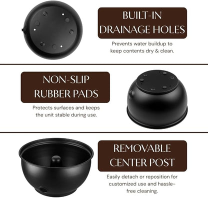 Monarch Abode Garden Hose Holder with Lid – Decorative Water Hose Holders for Outside, Smooth Metal Matte Black Pot with Drainage, 100ft Waterhose Holder for Outside, Garden Storage Caddy
