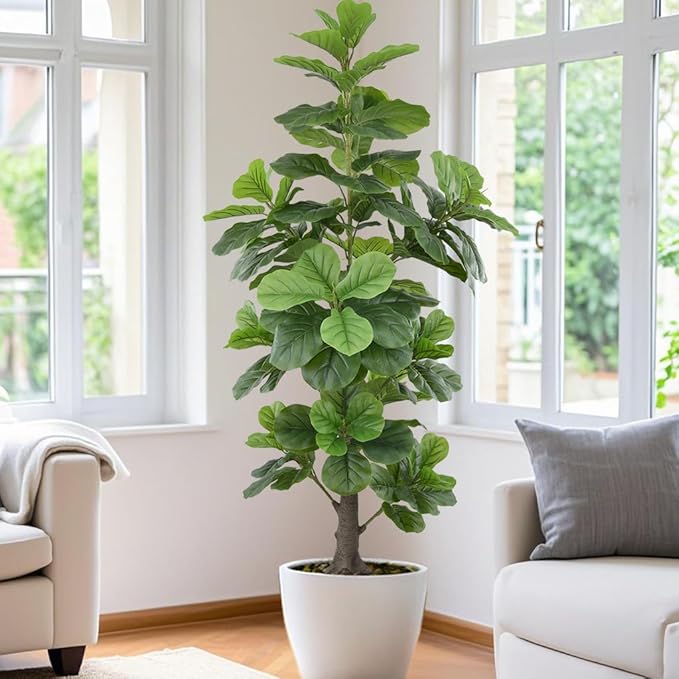 Artificial Fiddle Leaf Fig Tree 6FT(72in) Tall Faux Tree with Large Realistic Trunks and Big Leaves, Fake Floor Potted Artificial Plants for Home Office Garden Indoor Decor (6feet,1Pack)