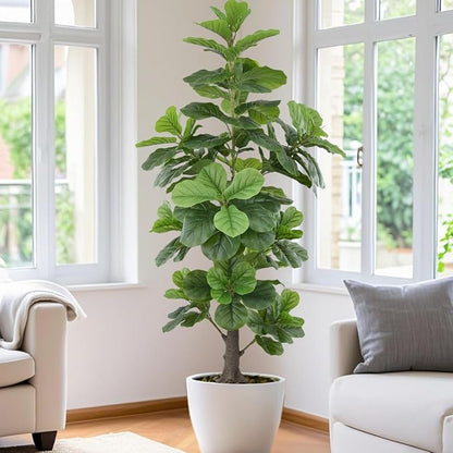 Artificial Fiddle Leaf Fig Tree 6FT(72in) Tall Faux Tree with Large Realistic Trunks and Big Leaves, Fake Floor Potted Artificial Plants for Home Office Garden Indoor Decor (6feet,1Pack)