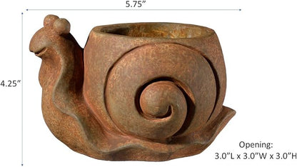 Classic Home and Garden Cement Buddies Animal Planter - Cute Desk Decoration - UV Coated Animal Vase w/Drain Plug - Succulent Plant Pot for Indoor/Outdoor Use (Snail Planter, Rust, Small)