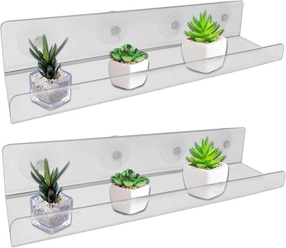 2 Pack Acrylic 15 Inch Window Box Shelf Ledge Suction Cup Shelf Box for Herbs Planter Succulents