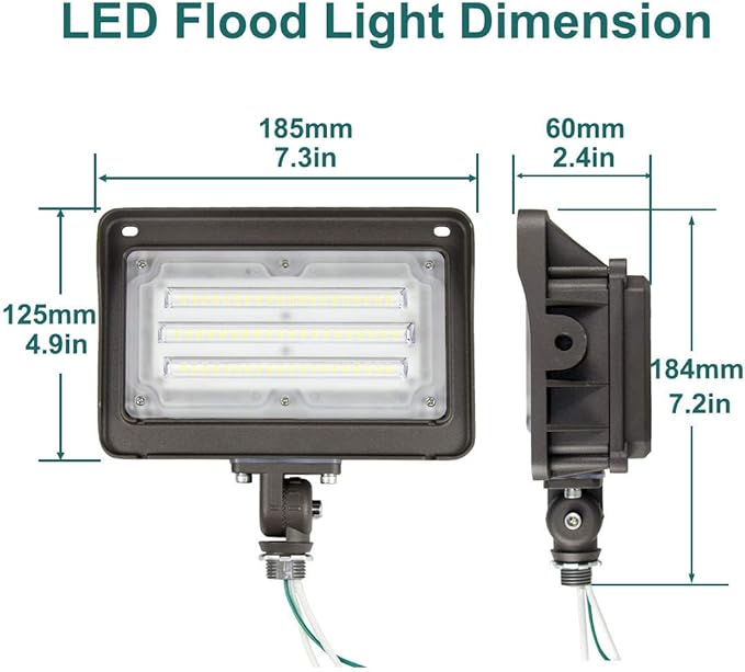 kadision LED Flood Light 50W, Dusk-to-Dawn Photocell, 5000K 6500lm 100-277Vac, 180-degree Adjustable Knuckle, Waterproof Outdoor Security Lighting Fixtures, ETL Listed (4-Pack)