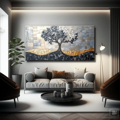 Tree Canvas Wall Art Abstract Tree of Life Canvas Artwork - Large Modern Nature Painting, Framed Prints for Living Room, Bedroom, Bathroom & Office Décor, Ready to Hang 32L x 16W