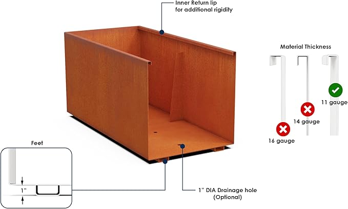 Plantercraft Large Rectangular Planters for Outdoor Plants - 84x24x24 Inch Corten Steel Planter Extra Large Outdoor Planters & Metal Raised Garden Bed, Fully Assembled for Patios and Landscapes