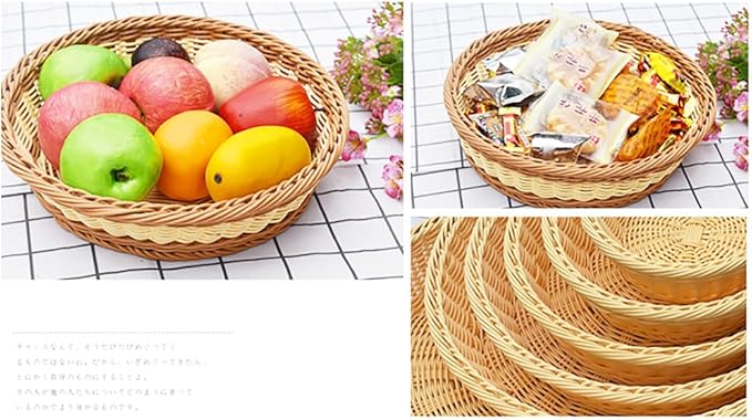 RT&BS Round Wicker Bread Basket, Christmas Food Baskets, Eco-Friendly Sturdy Stackable Fruit Basket for Kitchen, Store, Restaurant, Party (Bicolor, M)