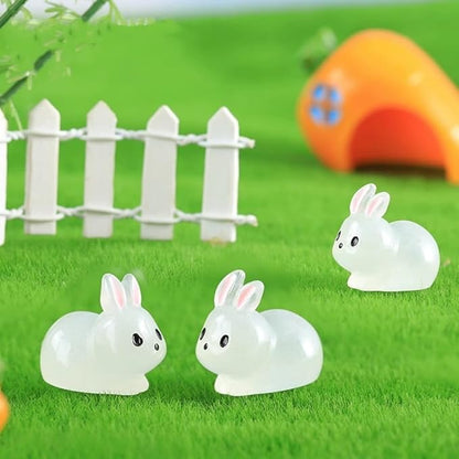 12Pcs Luminescent Mini Resin Animals, Mini Rabbits Figurines, Small Resin Rabbit Miniature Statues,polyresin Statue Fairy Tale Gardens, DIY Decorations Tiny Raccoons.Polyresin Statue