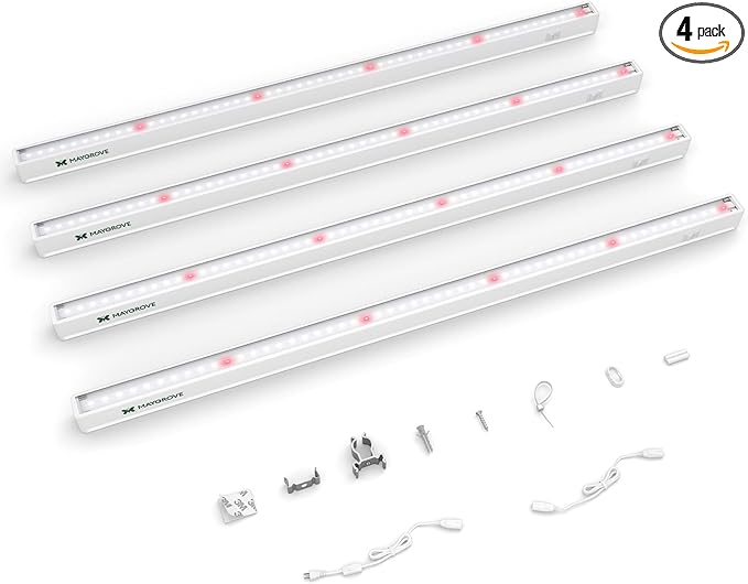 Grow Lights for Indoor Plants 2FT, Red-Enhanced Full Spectrum 5000K Grow Light, 60W(4 x 15W), T5 LED Grow Light Strips for Leafy Greens and Vegetables, High PPFD, Linkable, White, 4-Pack