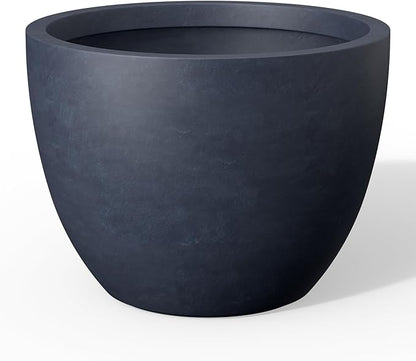 Kante 17.3 Inch Round Concrete Planter - Classic Large Indoor/Outdoor Plant Pot with Drainage Hole and Rubber Plug, Suitable for Gardens and Patios, Charcoal