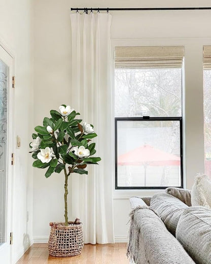 Briful 5FT Artificial Magnolia Flower Tree Faux White Magnolia Floral Tree with Cream Resin Pot Silk Flower Tree for Home & Office Living Room Décor