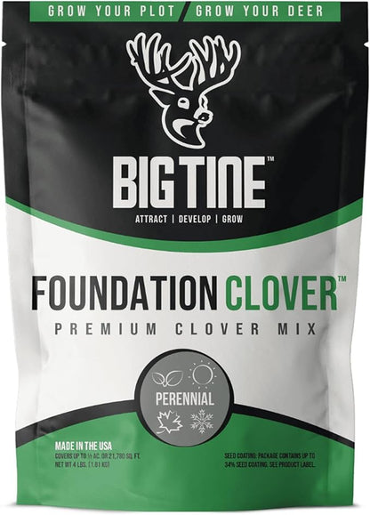Big Tine Food Plot Mix, Deer Attractant, Foundation Clover, Premium Clover Mix, 4 lbs Bag, Perennial, Great for Food Plots, High Drought Tolerance