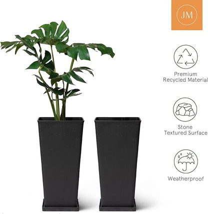 La Jolíe Muse Tall Planters 20 Inch, Flower Pot Pack 2, Patio Deck Indoor Outdoor Garden Tree Planters (Black)