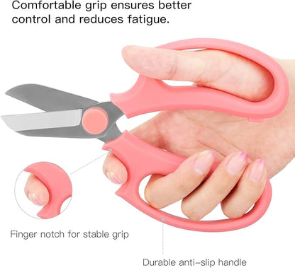 Housolution Flower Scissors, Strong Floral Shears, Premium Steel Garden Pruning Shears Garden Scissors Floral Fruits Leaf Scissors Hand Pruner Snip Trimming Tool for Gardening Flower Arrangement, Pink