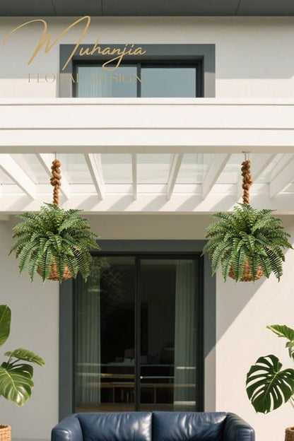 35" Silky Artificial Boston Fern Bush,Set of 2, Fake Fern Large Hanging Plant That Look Real for Outdoors Home Decor,40Branches. (35" 2Pcs40Fronds)