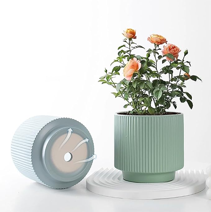 Ceramic 4.9+6.3 inch Planters, Modern Home and Office Flowerpot, Indoor and Outdoor Flowerpot with Drainage Hole (Green)