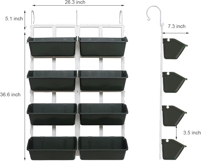 Vertical Wall Hanging Planter 8 Pockets, 4-Tier Indoor and Outdoor Plant Stand with Detachable Hooks, Hanging Plastic Pot Balcony Planter for Flowers Vegetables Herbs(4 Plugs)