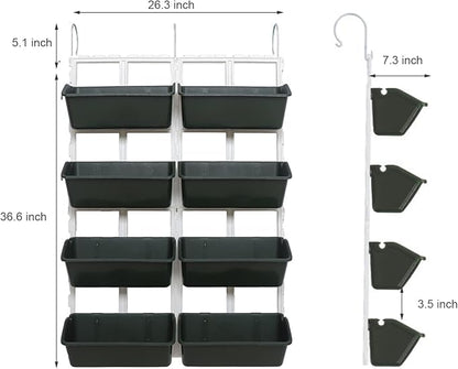 Vertical Wall Hanging Planter 8 Pockets, 4-Tier Indoor and Outdoor Plant Stand with Detachable Hooks, Hanging Plastic Pot Balcony Planter for Flowers Vegetables Herbs(4 Plugs)