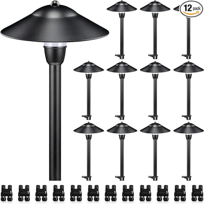 SUNVIE LED Low Voltage Landscape Lights 3W Cast-Aluminum Pathway Lights Low Voltage 12-24V Waterproof Landscape Path Lights 3000K Landscape Lighting for Yard Garden Walkway ETL Listed Cord, 12 Pack