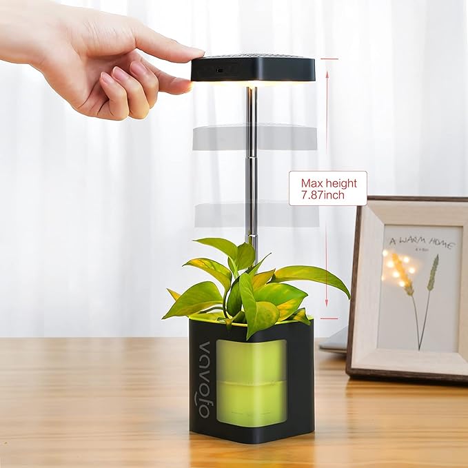 VAVOFO Plant Light for Indoor Plants Rechargeable Mini Grow Light with Planter, Full Spectrum, Height Adjustable, Automatic Timer, DIY Various Small Planting,Green