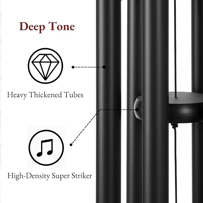 Wind Chimes for Outside Deep Tone, 38" Large WindChimes with 6 Tubes, 100% Rustproof Aluminum, Memorial Gift or Garden Patio Porch and Outdoor Décor(Black)