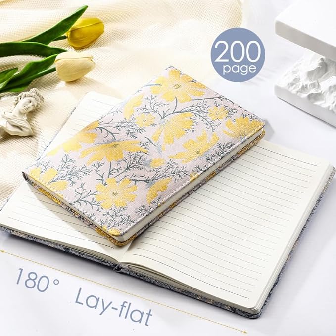 ipoul Floral Notebook, Journal for women, A5, Hardcover, 6x8, Ruled Pages, Lay Flat, Pretty, Daisy Notebook, Yellow, Reading Journal, Writing Notebook, Personal Journal