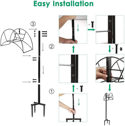 TomCare Garden Hose Holder Detachable Metal Water Hose Holder Holds 150 FT Hoses Free Standing Hose Hanger Stand Heavy Duty Garden Storage Rack for Outside Yard Lawn, Black