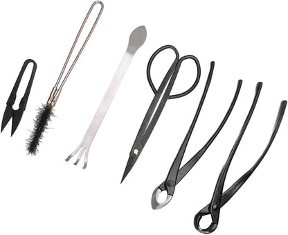 6pcs Succulent Plants Tools, Stainless Steel Bonsai Tool Set, Durable Gardening Hand Tools with Storage Bag for Home Garden Yard, Carbon Steel Leaf Bud Scissors Rake Pliers Brush
