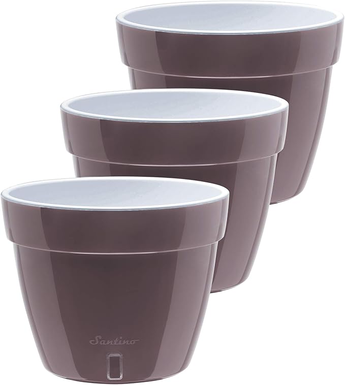 DecoPots - 3 Pack - 7.9 Inch - Self Watering Planter - Modern Flower Pot with Water Level Indicator - 6.3 inch Tall - for All House Plants, Flowers, Herbs (Diameter 7.9 inch, Shade/White)