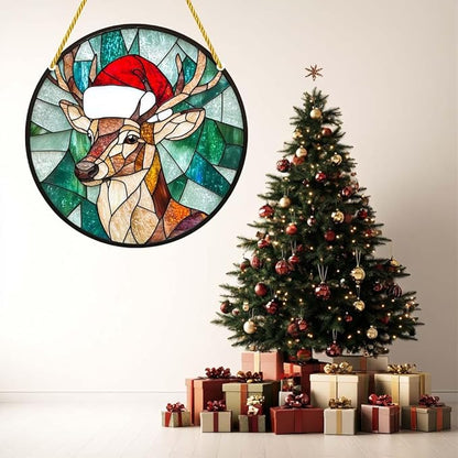 Acrylic Window Hanging Deer Christmas Stained Panel Window Decoration for Outdoor Indoor Garden Yard Home Winter Decor 12 Inch