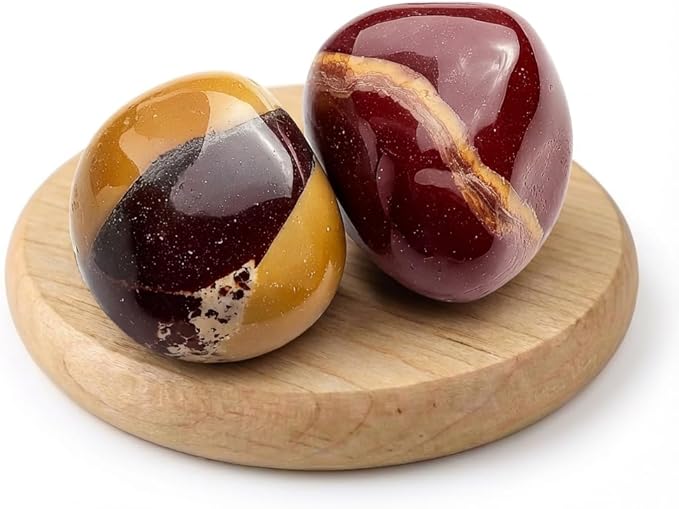 Polished Mookaite Jasper Crystal Stones - 2 Pcs of 1.2" Worry Stone for Anxiety, Pocket Palm Stone Super Large Handpicked Natural Tumbled Gemstones for Meditation, Reiki, Chakra Healing, Home Decor
