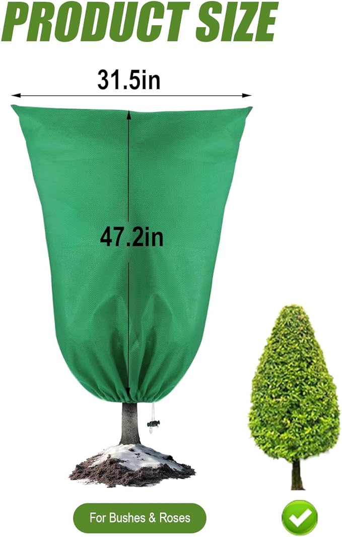 5Pcs Plant Frost Protection Covers 31.5x47.2 Inches – Reusable Breathable Freeze Blankets with Drawstring, Waterproof Non-Woven Fabric Frost Cloth for Winter Plant, Shrub, Tree, and Garden Protection