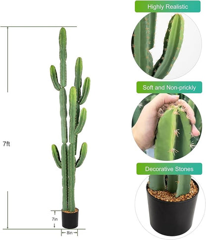 UV-Resistant Artificial Fake Cactus Plants 7ft – Large Faux Cowboy Cactus for Indoor & Outdoor Home, Office, or Garden Decor