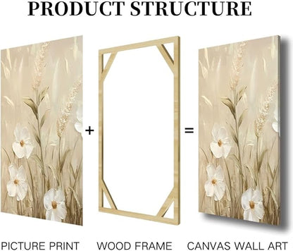 sawjug Wildflower Canvas Wall Art, Wildflower Wall Art, Neutral Pictures Wall Decor, Botanical Nature Artwork for Bedroom, Living Room (12" x 18" x 3 pcs)
