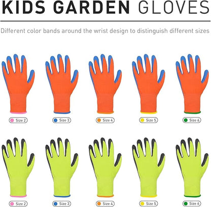 HANDLANDY 3 Pairs Kids Gardening Gloves Latex Free, Nitrile Coated Children Toddler Garden Yard Work Gloves for Little Girls Boys (Size L, Black-Green)