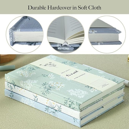 Floral Hardcover Notebook, Flower Journal for women, A5, 200 Pages, 6x8 Medium Lined Notebook, Floret Printed Fabric Cloth, Similar Embroidered Linen, Garden Journal, Green.
