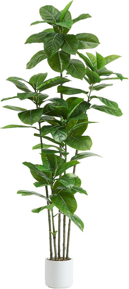 Ficus Tree Artificial Plants Indoor, 6FT Tall Fake Trees in White Pot, Large Potted Silk Floor Plant Artificial Trees, Green Lifelike Faux Ficus Tree for Home Room Office Porch Decor-Green