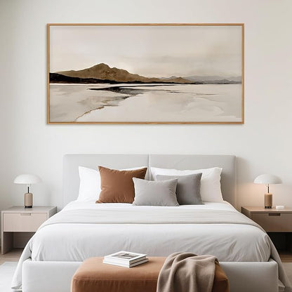 Ausril Beige and Brown Foggy Framed Canvas Wall Art Set, Modern Misty Landscape Wall Decor, Abstract Mountain Lake Wall Painting, Minimalist Nature Art Prints for Living Room, Bedroom - 20"X40"