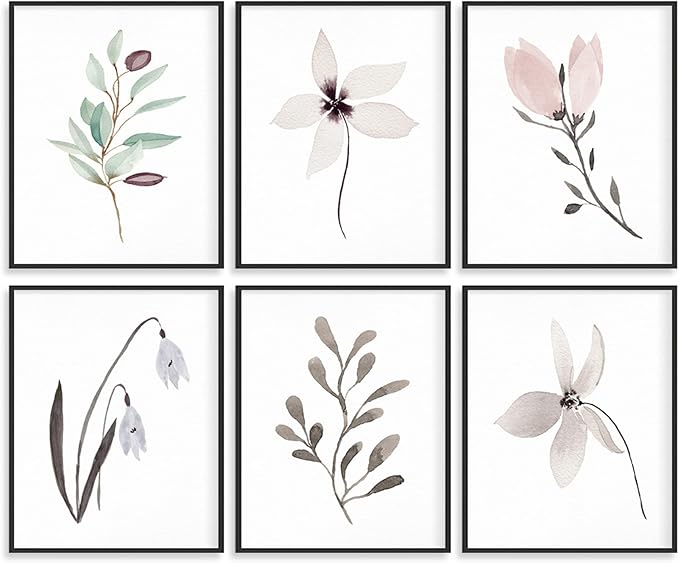 Botanical Prints for Wall Decor Poster 8x10 Canvas Prints Unframed Set of 6, Boho Wall Art Prints Plant Floral Minimalist Wall Art