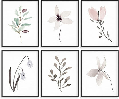 Botanical Prints for Wall Decor Poster 8x10 Canvas Prints Unframed Set of 6, Boho Wall Art Prints Plant Floral Minimalist Wall Art