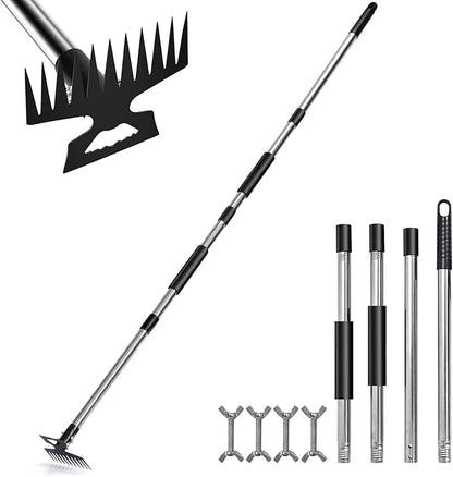 Stainless Steel Weed Puller Tool - Detachable 4-Section Handle with Saw Blade Weeder, 59" Root Remover for Lawn, Garden & Yard