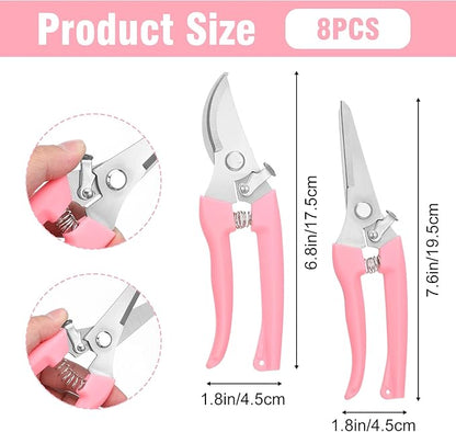 8 Pcs Garden Shears Pruning Scissors Clippers Sharp Hand Pruners for Gardening Tools Cutting Flowers Trimming Plants Bonsai Fruits Picking, 4 Bypass Blade and 4 Straight Blade