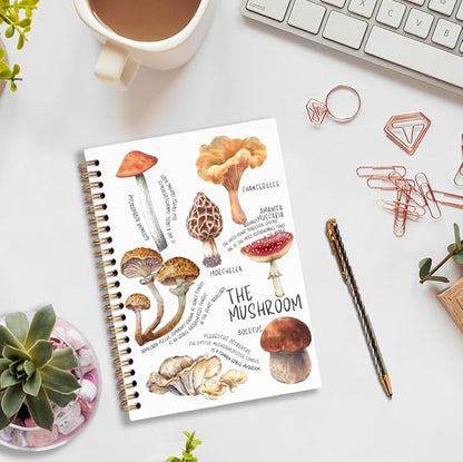 Rustic Mushrooms Spiral Notebook, Cottagecore Mushrooms Journal Notebook, Educational Mushroom Journaling Notebooks for Women Men, Mushroom Office School Supplies Gifts, 5.5x8.3 Inch