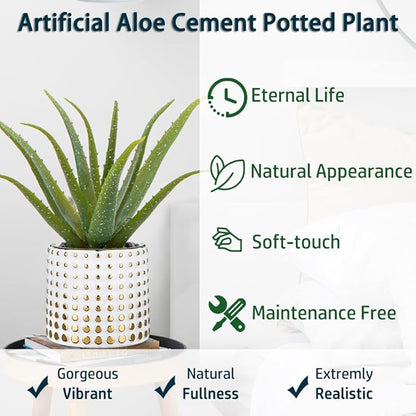 Artificial Succulent Aloe Plants 14.2 Inch Large Faux Succulents with Ceramic Pot Fake Aloe Potted Plant for Home Indoor Bathroom Table Bedroom Shelf Office Decor