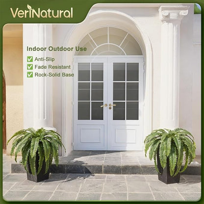 48" Boston Ferns Artificial Outdoor Plants - 39 Fronds UV Resistant Faux Greenery with Taper Planter- Realistic Fake Bushes Front Porch Decor for Garden, Patio, Indoors - Set of 1, VN153