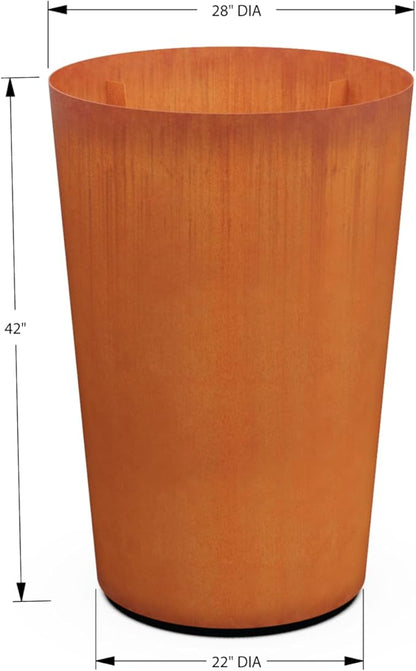 Plantercraft Corten Steel Planter Pot Round Tapered Heavy Duty Metal Garden Box Natural Rust | Made in USA | Fully Assembled | with Drainage Holes
