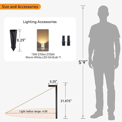Gardenreet Landscape Path Lights Brass, 12V Low Voltage Pathway Lights Wired, Outdoor Garden Lights LED Waterproof, L Shape Black for Yard Walkway Driveway with 3W 270LM 2700K G4 Bulb