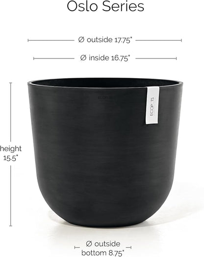 Ecopots Oslo Durable Modern Round Indoor/Outdoor Recycled-Based Composite Flower Pot Planter, Dark Grey, 17.75"
