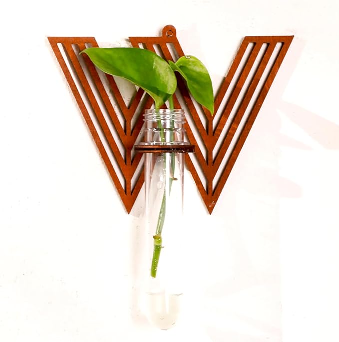 Wood Letter Wall Planter Terrariums Propagation Station with Test Tube Clear Flower Vase for Hydroponics Custom Vertical Garden Walnut DIY Home Decor Hanging Plant Holder Alphabet