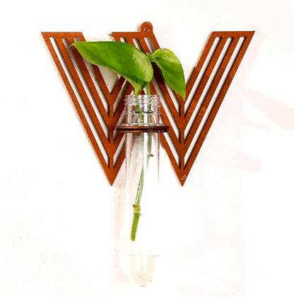 Wood Letter Wall Planter Terrariums Propagation Station with Test Tube Clear Flower Vase for Hydroponics Custom Vertical Garden Walnut DIY Home Decor Hanging Plant Holder Alphabet