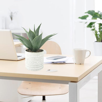 Artificial Potted Plants, 13.8" Artificial Succulent Fake Aloe, Large Faux Aloe Plant in Pot for Home Office Room Badroom Garden Decor (Grey)