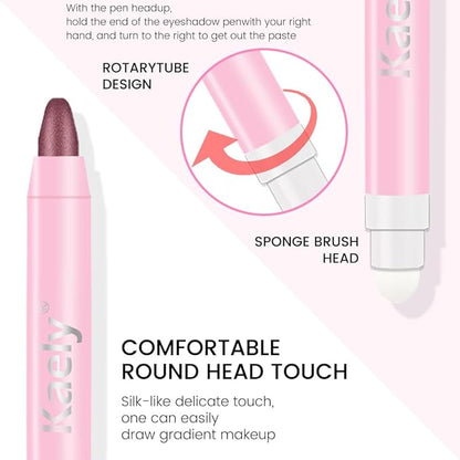 evpct 2Pcs Cream Eye Shadow Brightener Sticks Set for Eyes Waterproof, Orchid & Rose Shimmer Cream Eyeshadow Applicator Stick Long Lasting Pigmented Eye Makeup sombras en crema para ojos 26+27
